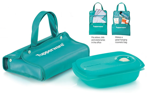 Tupperware Green Reheatable Divided Lunch Box 1L with Pouch