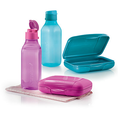 Square Eco Bottle Lunch Set - Pink + Blue